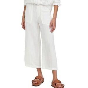 Young fabulous & Broke Wide-Leg Crop Pants in White linen blend elastic waist